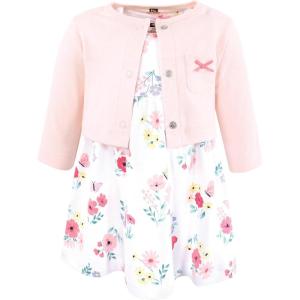 imageHudson Baby Infant and Toddler Girls Cotton Dress and Cardigan SetButterfly Floral