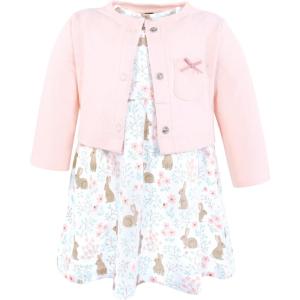 imageHudson Baby Infant and Toddler Girls Cotton Dress and Cardigan SetFloral Bunnies