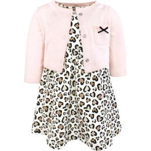 imageHudson Baby Infant and Toddler Girls Cotton Dress and Cardigan SetLeopard Hearts