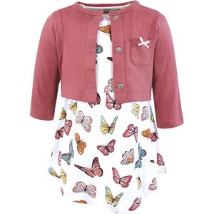 imageHudson Baby Infant and Toddler Girls Cotton Dress and Cardigan SetMauve Butterflies