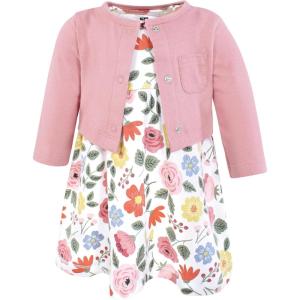 imageHudson Baby Infant and Toddler Girls Cotton Dress and Cardigan SetMauve Modern Botanical