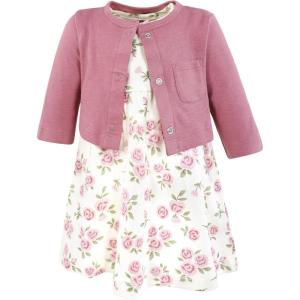 imageHudson Baby Infant and Toddler Girls Cotton Dress and Cardigan SetMauve Sage Rose