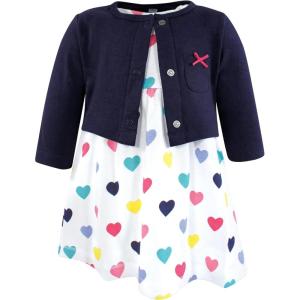 imageHudson Baby Infant and Toddler Girls Cotton Dress and Cardigan SetNavy Hearts