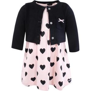imageHudson Baby Infant and Toddler Girls Cotton Dress and Cardigan SetPink Black Heart