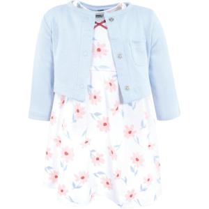 imageHudson Baby Infant and Toddler Girls Cotton Dress and Cardigan SetPink Blue Flower