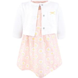 imageHudson Baby Infant and Toddler Girls Cotton Dress and Cardigan SetPink Daisy