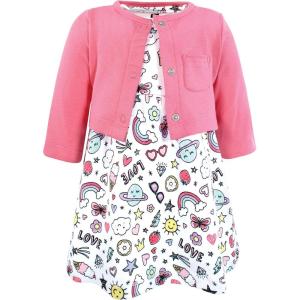 imageHudson Baby Infant and Toddler Girls Cotton Dress and Cardigan SetPink Doodles