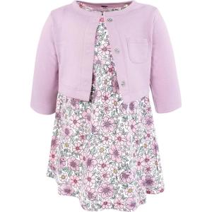 imageHudson Baby Infant and Toddler Girls Cotton Dress and Cardigan SetPink Purple Pretty Floral