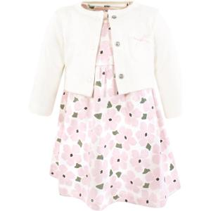 imageHudson Baby Infant and Toddler Girls Cotton Dress and Cardigan SetPink Sage Floral
