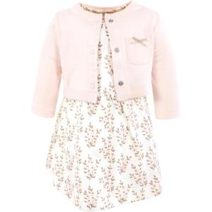 imageHudson Baby Infant and Toddler Girls Cotton Dress and Cardigan SetPink Taupe Floral