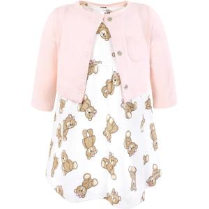 imageHudson Baby Infant and Toddler Girls Cotton Dress and Cardigan SetPink Teddy Bears