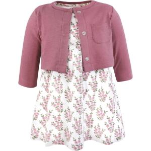 imageHudson Baby Infant and Toddler Girls Cotton Dress and Cardigan SetPlum Wildflower
