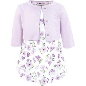 imageHudson Baby Infant and Toddler Girls Cotton Dress and Cardigan SetPurple Butterfly Floral