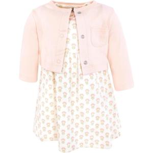 imageHudson Baby Infant and Toddler Girls Cotton Dress and Cardigan SetSoft Ditsy Floral