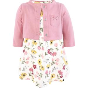 imageHudson Baby Infant and Toddler Girls Cotton Dress and Cardigan SetSoft Painted Floral