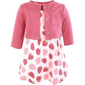 imageHudson Baby Infant and Toddler Girls Cotton Dress and Cardigan SetStrawberry Love