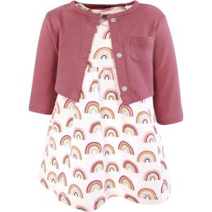 imageHudson Baby Infant and Toddler Girls Cotton Dress and Cardigan SetSunshine and Rainbows