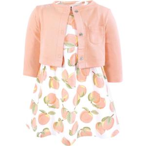 imageHudson Baby Infant and Toddler Girls Cotton Dress and Cardigan SetSweet Peach
