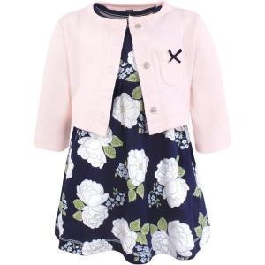 imageHudson Baby Infant and Toddler Girls Cotton Dress and Cardigan SetWhite Peonies