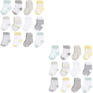 imageHudson Baby unisexbaby Cotton Rich Newborn and Terry SocksNeutral Stripe 24piece