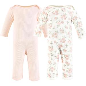 imageHudson Baby Unisex Baby Thermal Coveralls 2pk Creative RainbowsSoft Pink Sage Rose