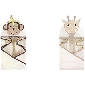 imageHudson Baby Boy Cotton Animal Face Hooded Towel 2Pack Classy Walrus Banana MonkeyBanana Monkey Modern Giraffe