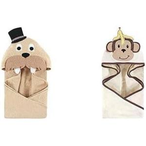 imageHudson Baby Boy Cotton Animal Face Hooded Towel 2Pack Classy Walrus Banana MonkeyClassy Walrus Banana Monkey