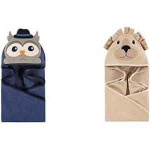 imageHudson Baby Boy Cotton Animal Face Hooded Towel 2Pack Classy Walrus Banana MonkeyMr Owl Lion