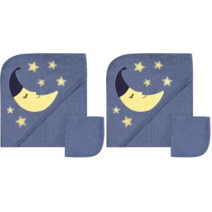 imageHudson Baby Unisex Baby Cotton Hooded Towel and Washcloth Moon One Size Pack of 2