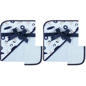 imageHudson Baby Unisex Baby Cotton Hooded Towel and Washcloth Shark One Size Pack of 2