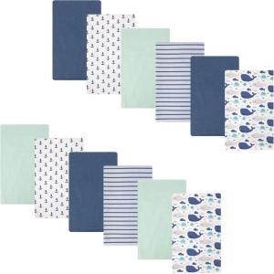 imageHudson Baby Cotton Flannel Burp Cloths 12Pack Bundle Sea Friends One Size