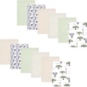 imageHudson Baby Cotton Flannel Burp Cloths 12Pack Bundle Wild Safari Adventures One Size