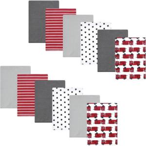 imageHudson Baby Infant Boys Cotton Flannel Burp Cloths 12Pack Bundle Fire Truck One Size
