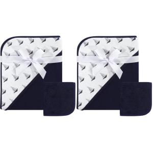 imageHudson Baby Unisex Baby Cotton Hooded Towel and Washcloth Sailboat One Size Pack of 2