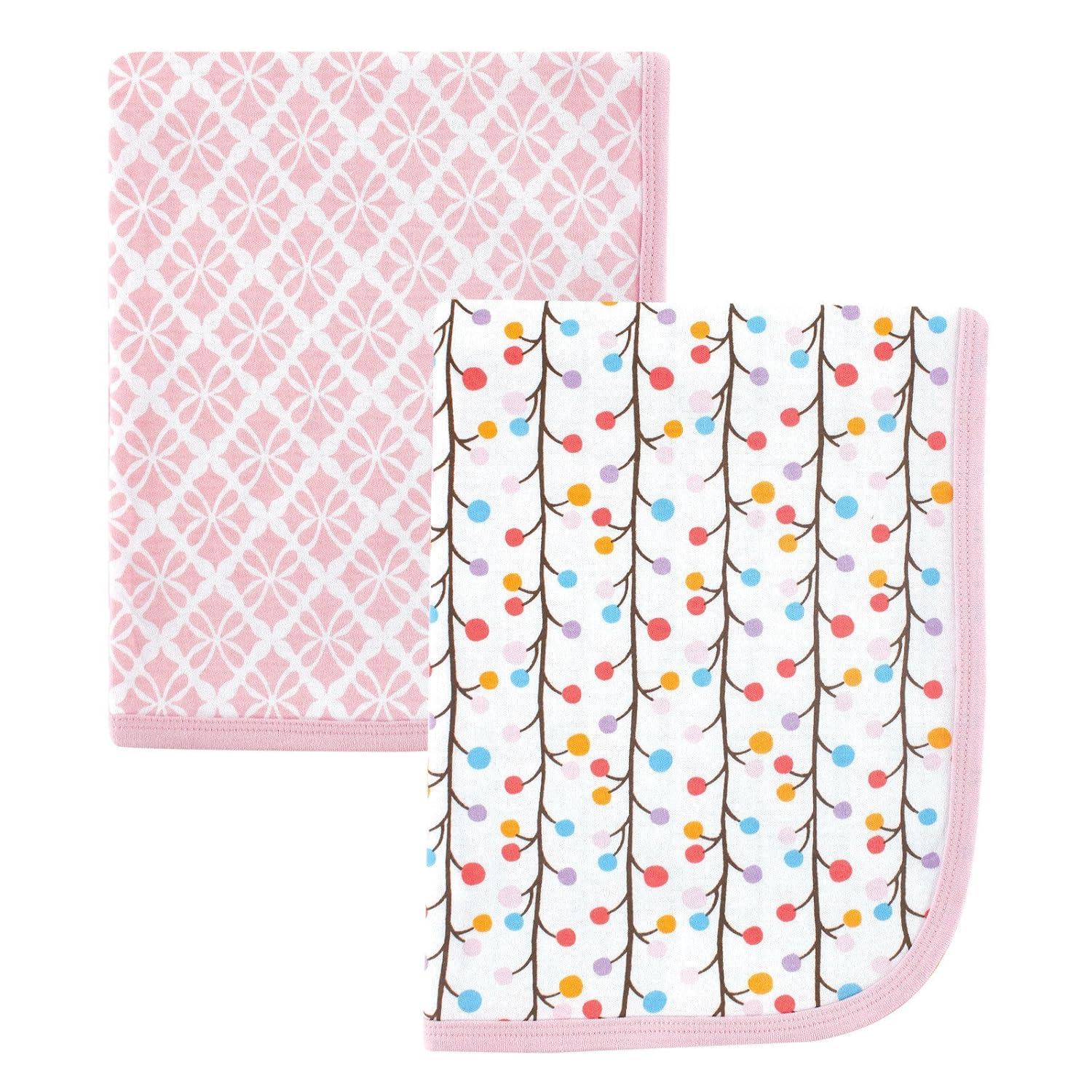 imageHudson Baby 2 Piece Interlock Cotton Swaddle Blanket Pink Budding Branches