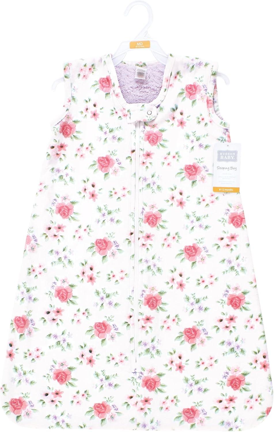 imageHudson Baby Infant Girl Plush Faux Fur Sleeping Bag Wearable Blanket Vintage Floral 1218 Months