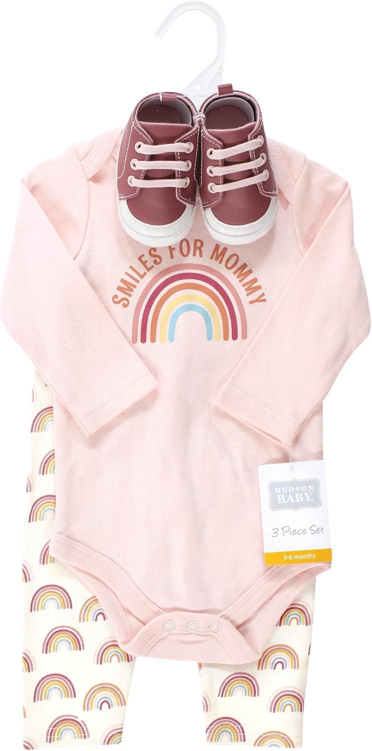 imageHudson Baby Unisex Baby Cotton Bodysuit Pant and Shoe Set Sunshine Rainbows 912 Months