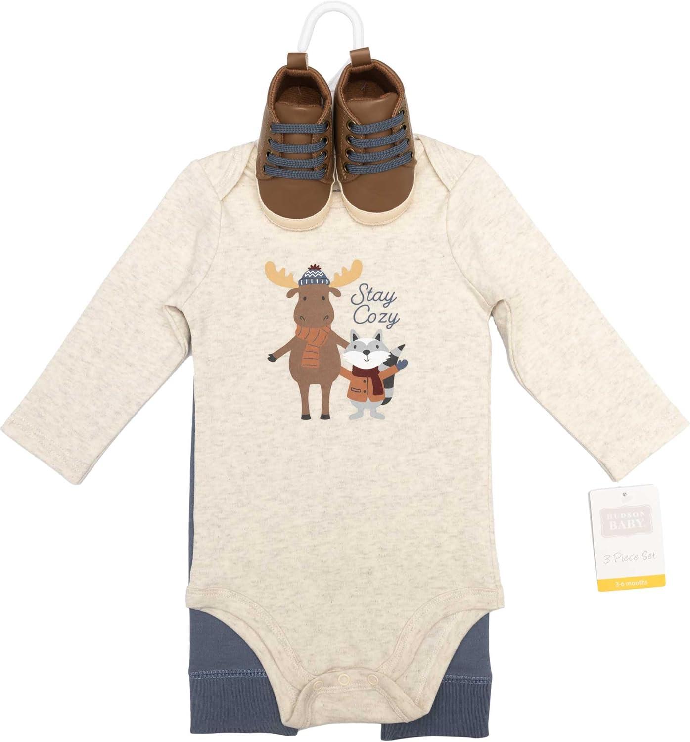 imageHudson Baby Unisex Baby Cotton Bodysuit Pant and Shoe SetStay Cozy