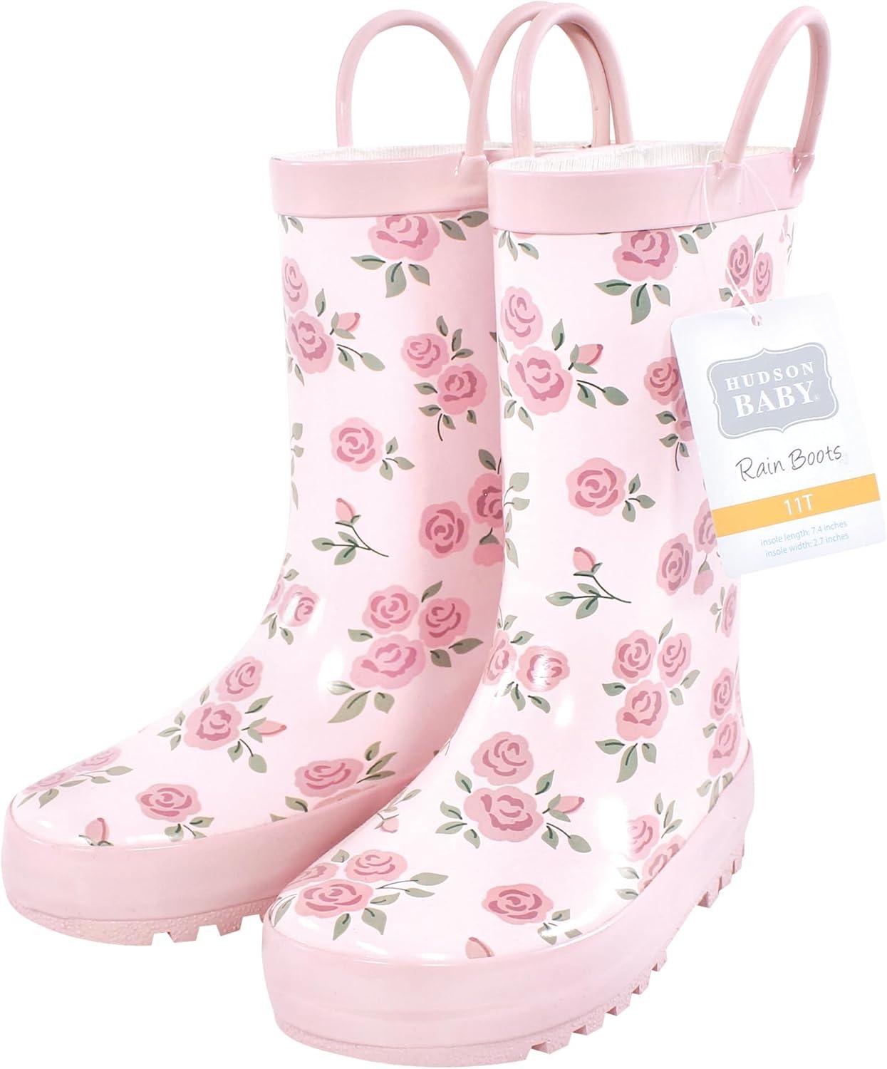 imageHudson Baby Unisex Baby and Toddler Rain BootsMauve Ditsy Rose