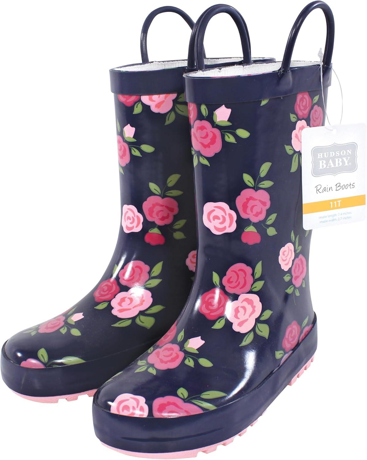 imageHudson Baby Unisex Baby and Toddler Rain BootsMidnight Pink Roses