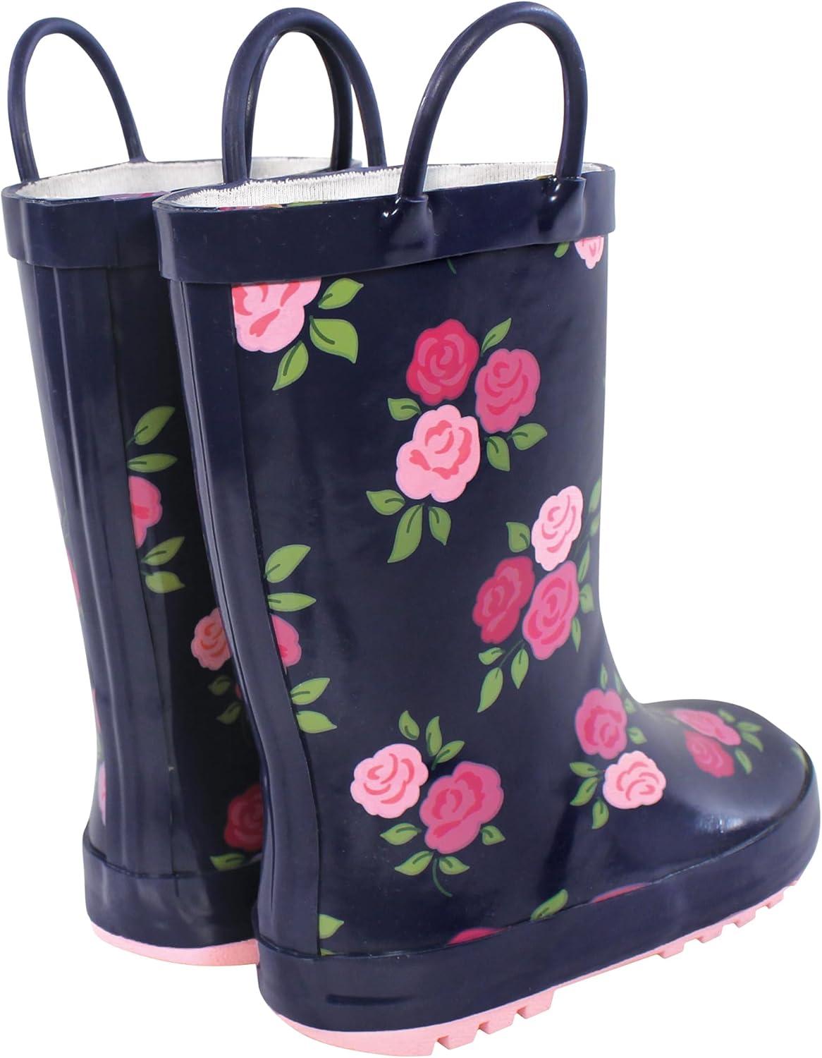 imageHudson Baby Unisex Baby and Toddler Rain BootsMidnight Pink Roses