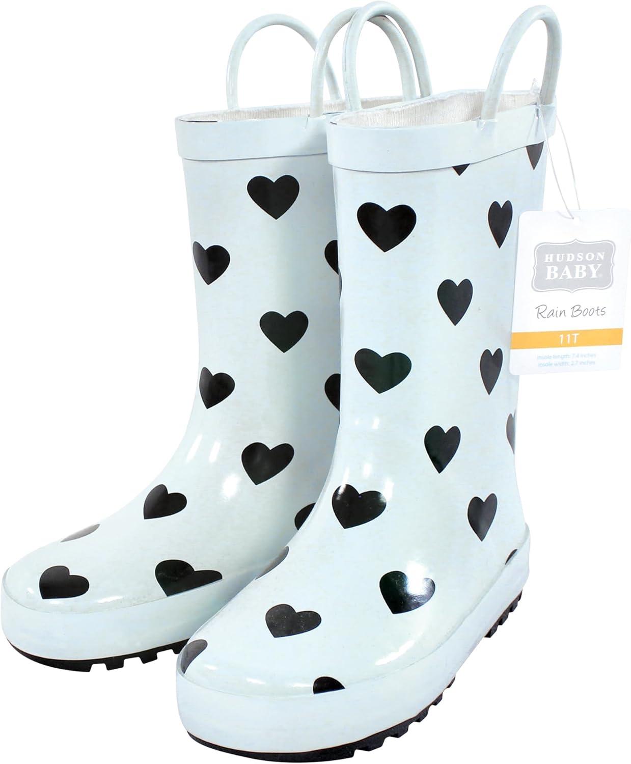 imageHudson Baby Unisex Baby and Toddler Rain BootsMint Black Heart