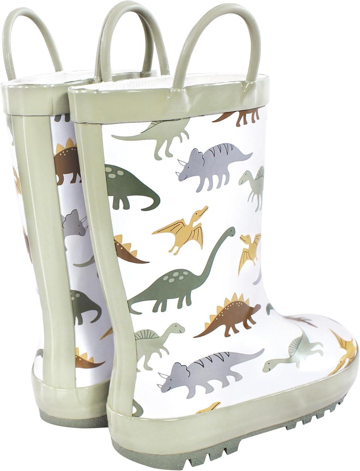 imageHudson Baby Unisex Baby and Toddler Rain BootsNeutral Sage Dinosaurs