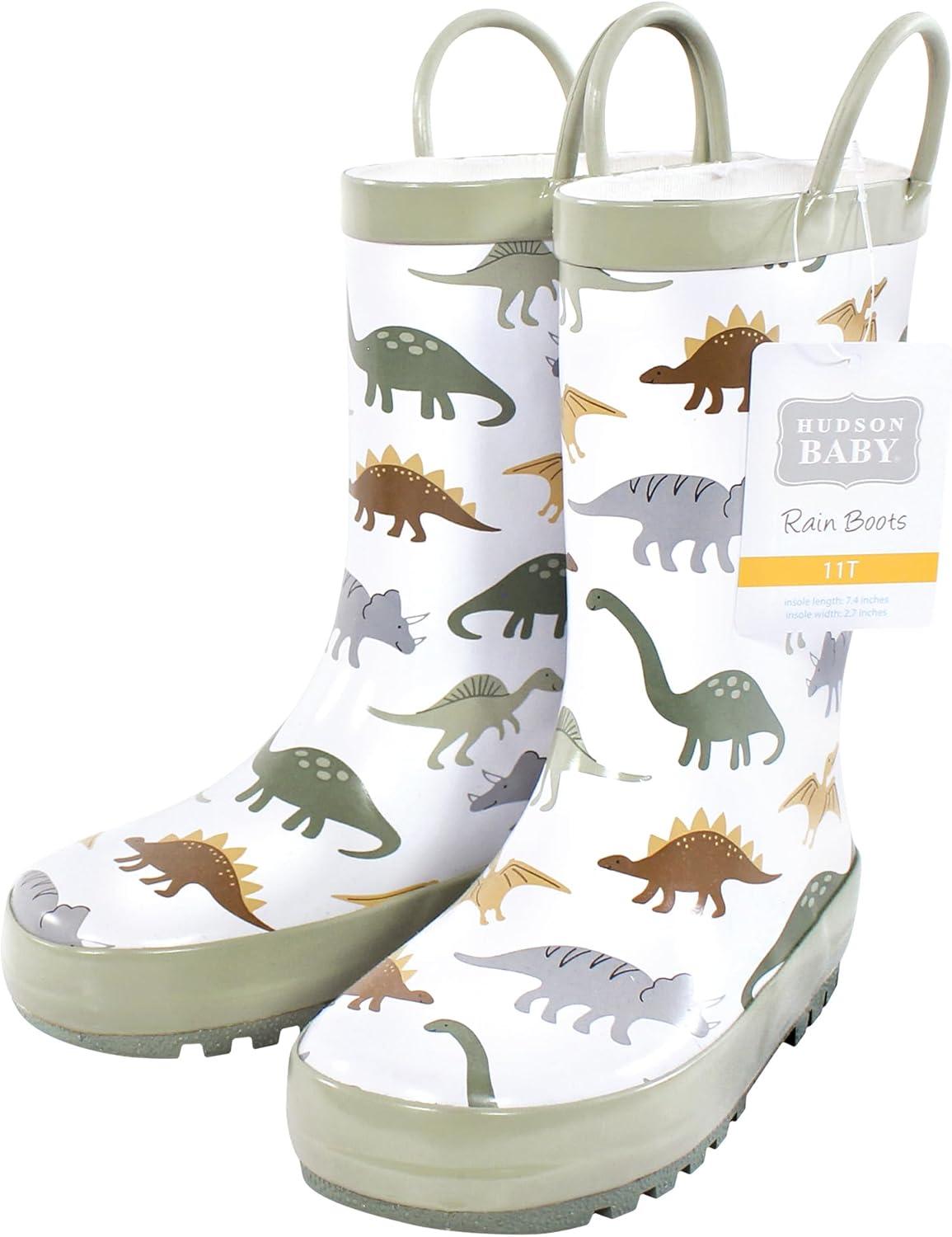 imageHudson Baby Unisex Baby and Toddler Rain BootsNeutral Sage Dinosaurs