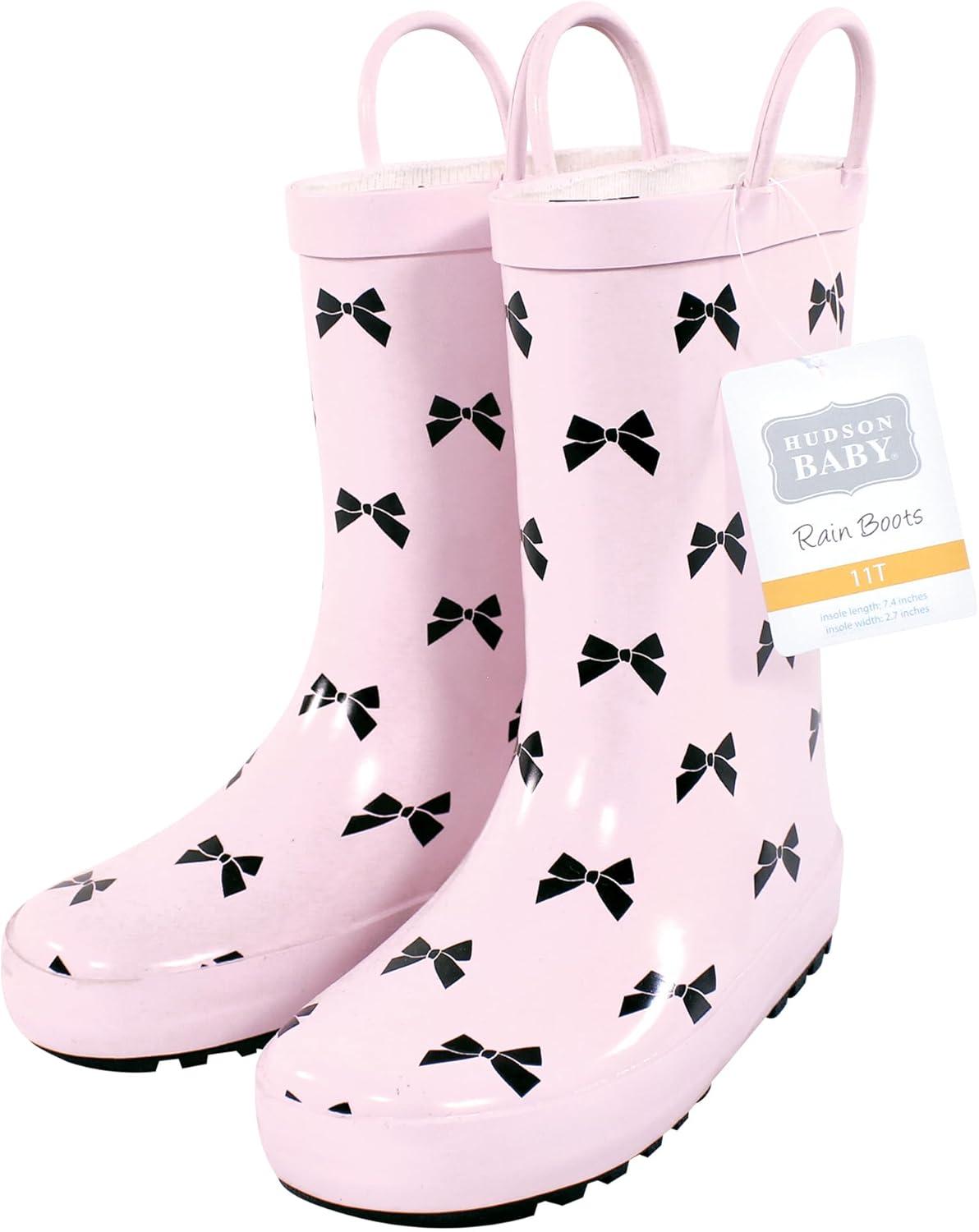 imageHudson Baby Unisex Baby and Toddler Rain BootsPink Black Bow