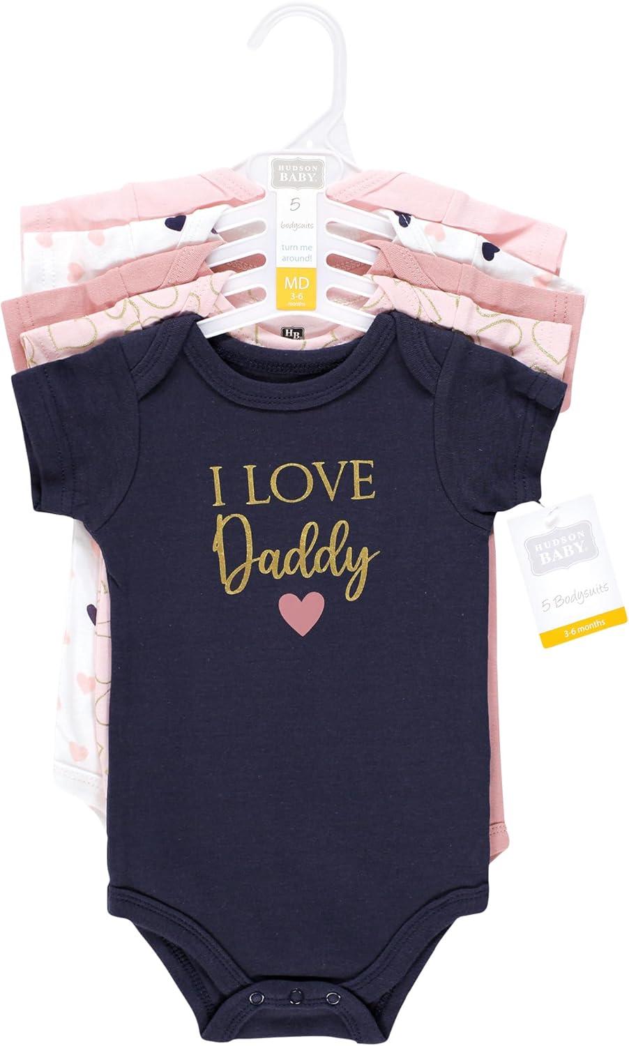 imageHudson Baby babygirls Cotton Bodysuits 5packGirl Daddy Pink Navy