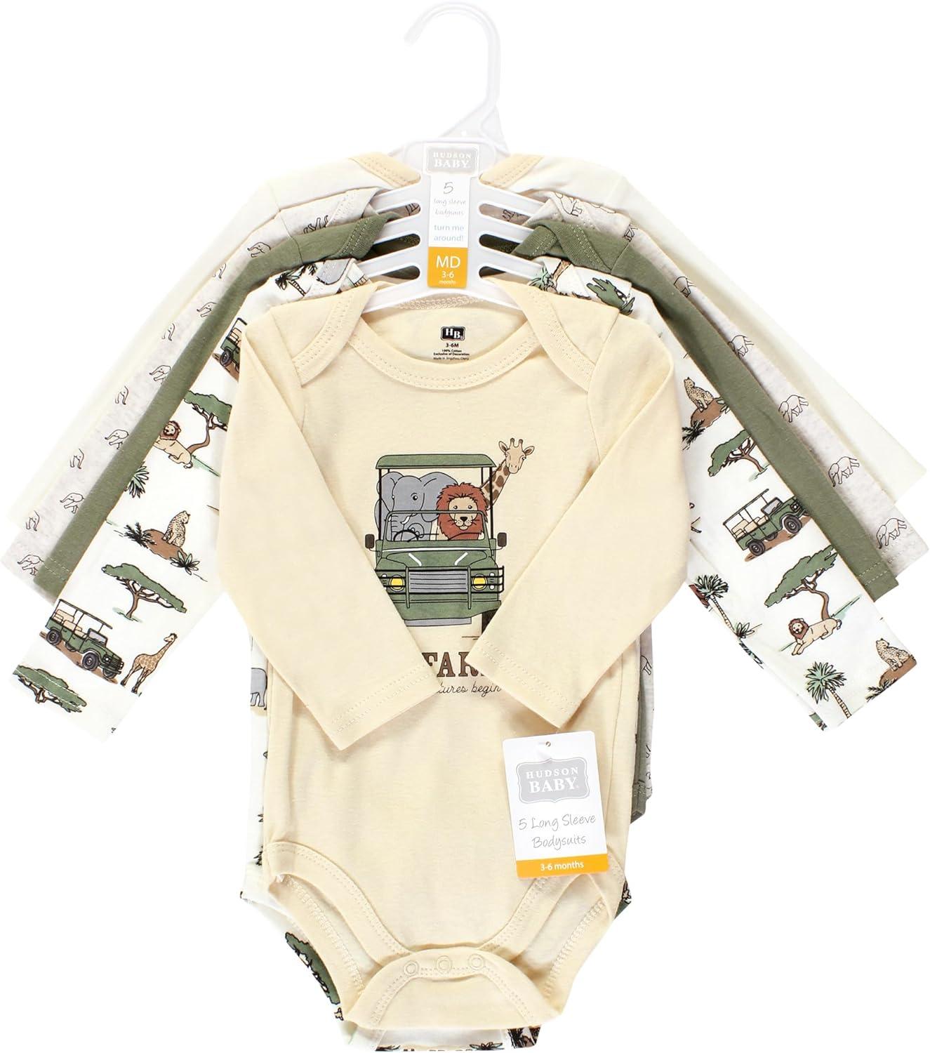 imageHudson Baby unisexbaby Cotton Longsleeve Bodysuits 5packGoing on Safari