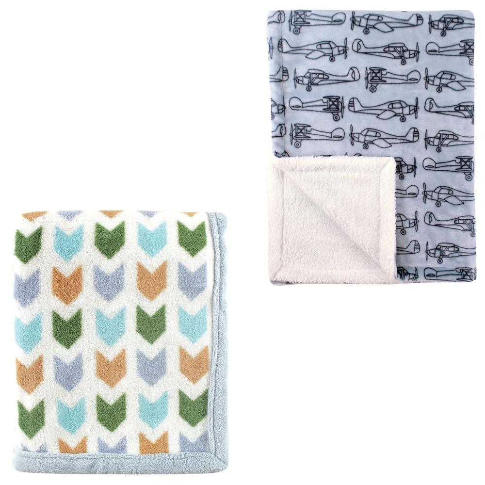 image2Pk Plush Blanket Blue MoosePowder Blue One SizeBlue ArrowAirplane