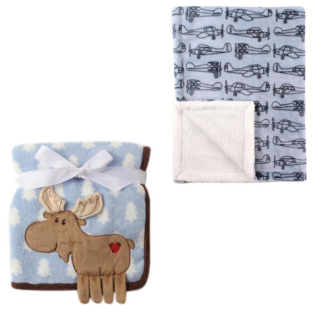 image2Pk Plush Blanket Blue MoosePowder Blue One SizeBlue MooseAirplane