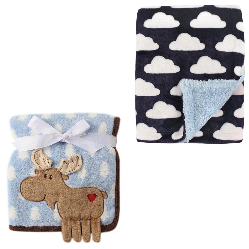 image2Pk Plush Blanket Blue MoosePowder Blue One SizeBlue MooseClouds